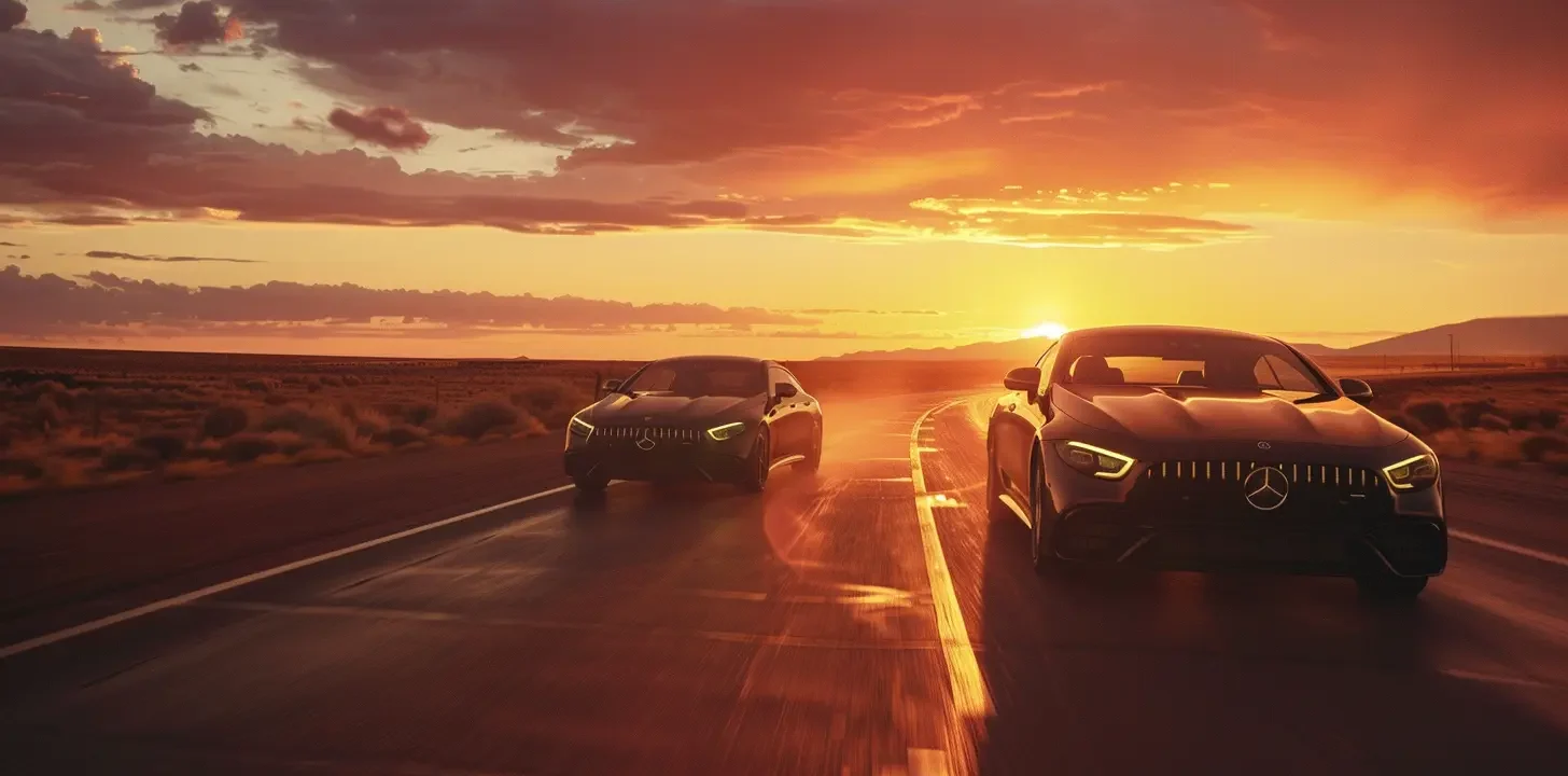 Mercedes-Benz driving on a highway road_wide shot
